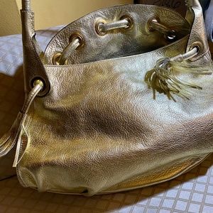 Abro Genuine Leather Gold Handbag